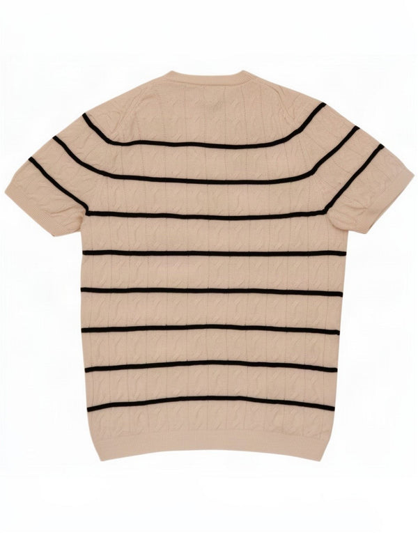 Massimo Dutti Womens Crew Neck Jumper Sweater UK 16 Large Off White Striped