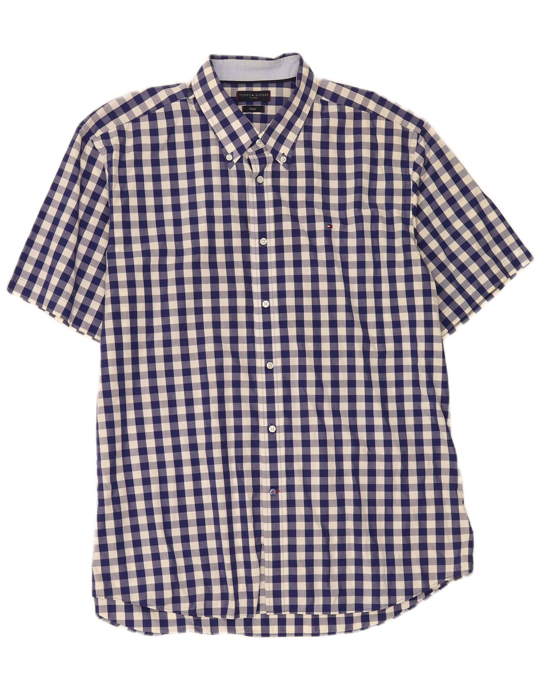 Tommy Hilfiger Mens Fitted Shirt Size 45 18 2XL Navy Blue Gingham