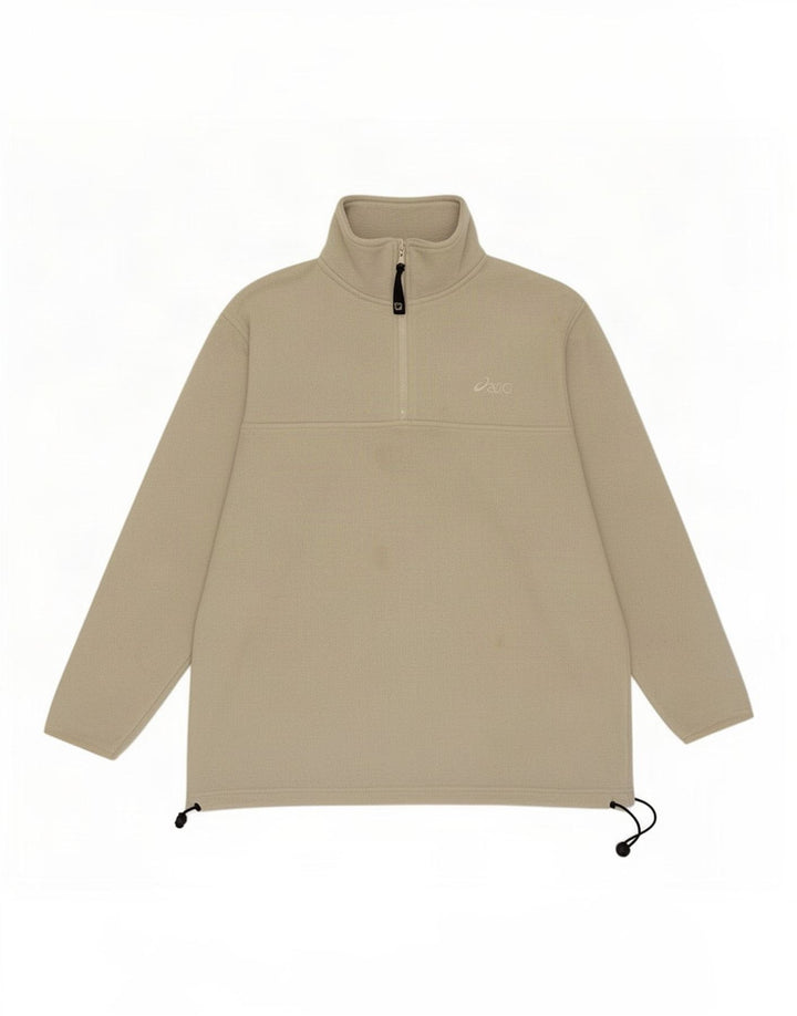 Asics Mens Zip Neck Fleece Jumper Large Beige Polyester