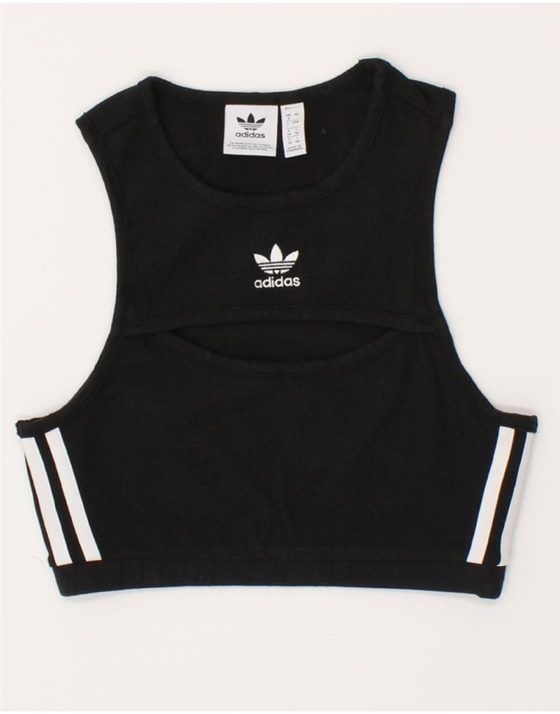ADIDAS Womens Crop Vest Top UK 8 Small Black Cotton | Vintage Adidas | Thrift | Second-Hand Adidas | Used Clothing | Messina Hembry 