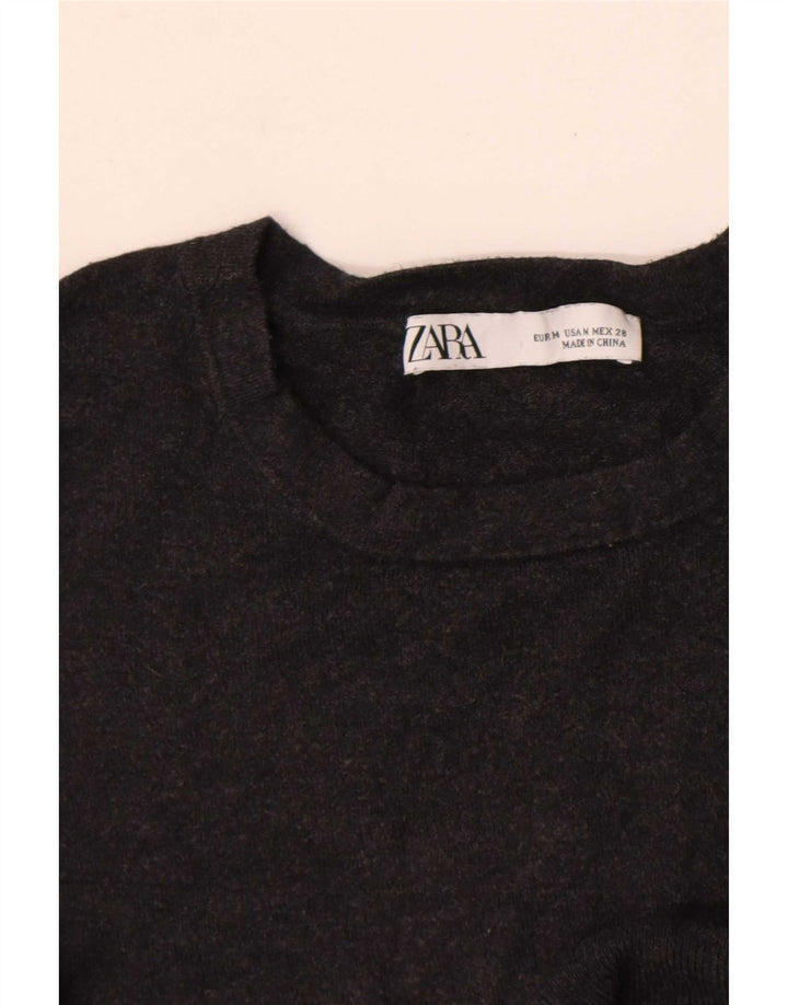 Zara Womens Short Sleeve Blouse Top UK 12 Medium Grey