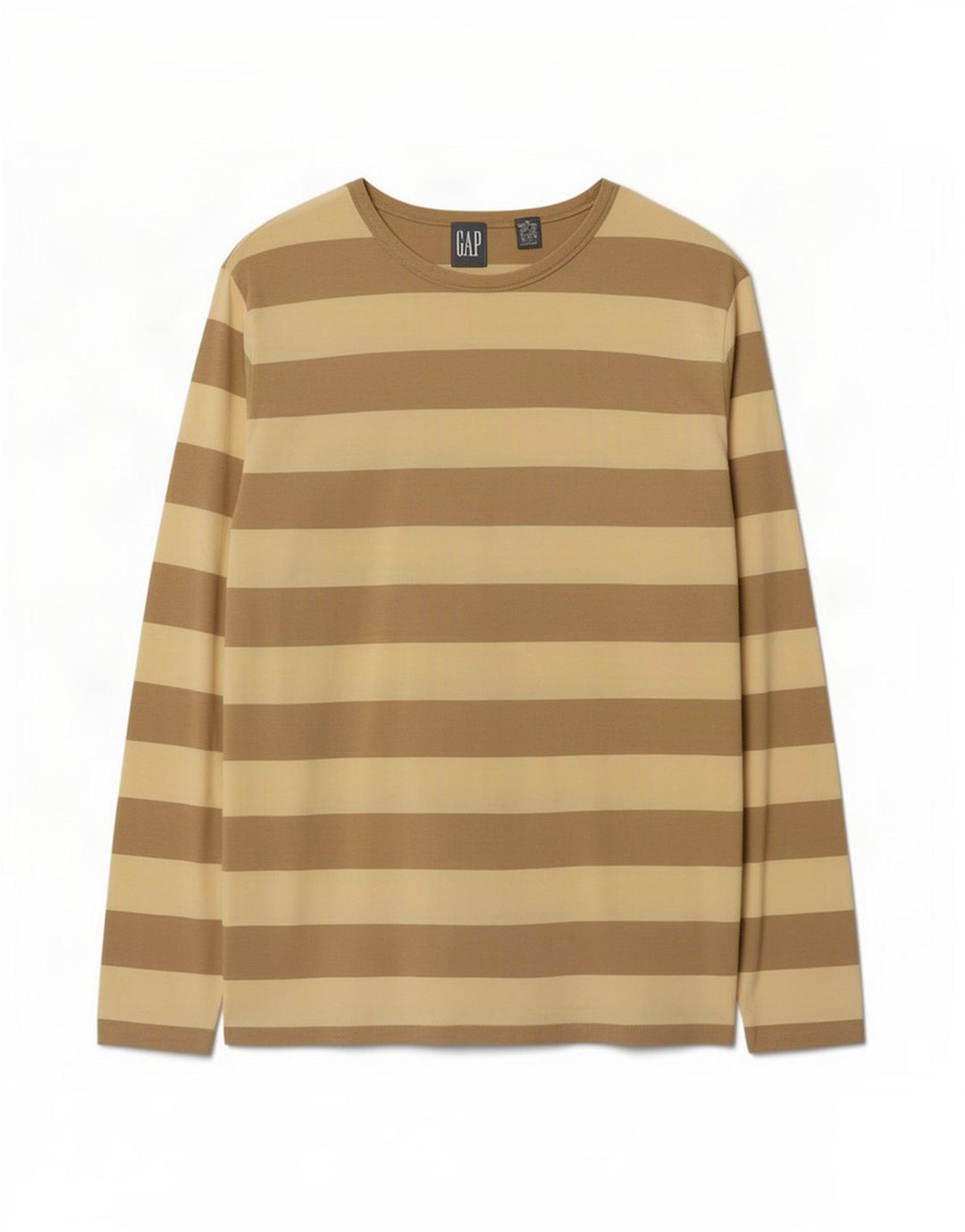 Gap Mens Top Long Sleeve Medium Beige Striped Cotton