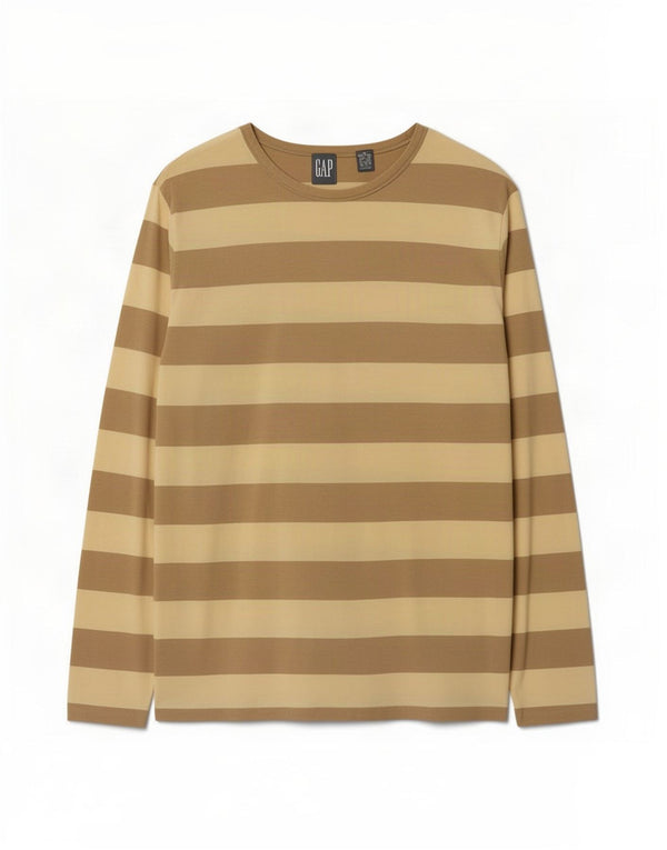 Gap Mens Top Long Sleeve Medium Beige Striped Cotton