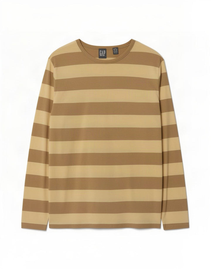 Gap Mens Top Long Sleeve Medium Beige Striped Cotton
