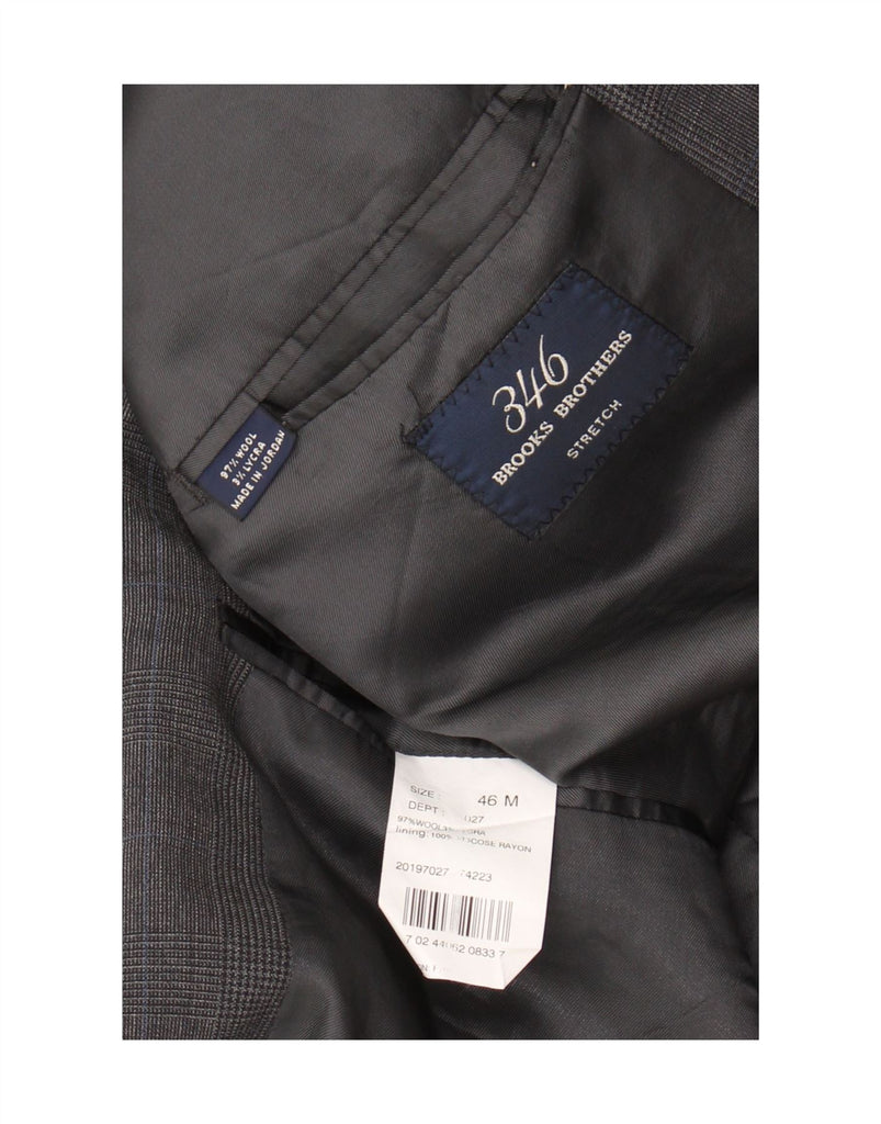 BROOKS BROTHERS Mens Stretch 2 Button Blazer Jacket UK 46 3XL Grey Wool Vintage Brooks Brothers and Second-Hand Brooks Brothers from Messina Hembry 