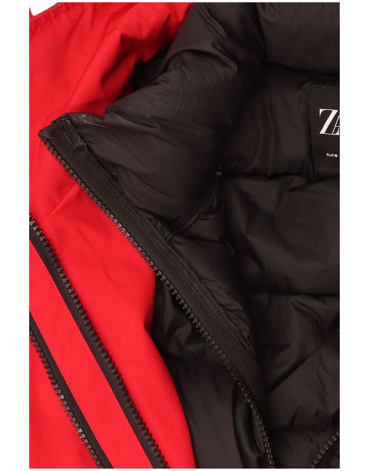 Zara Womens Hooded Oversized Padded Jacket UK 10 Small Red Polyester