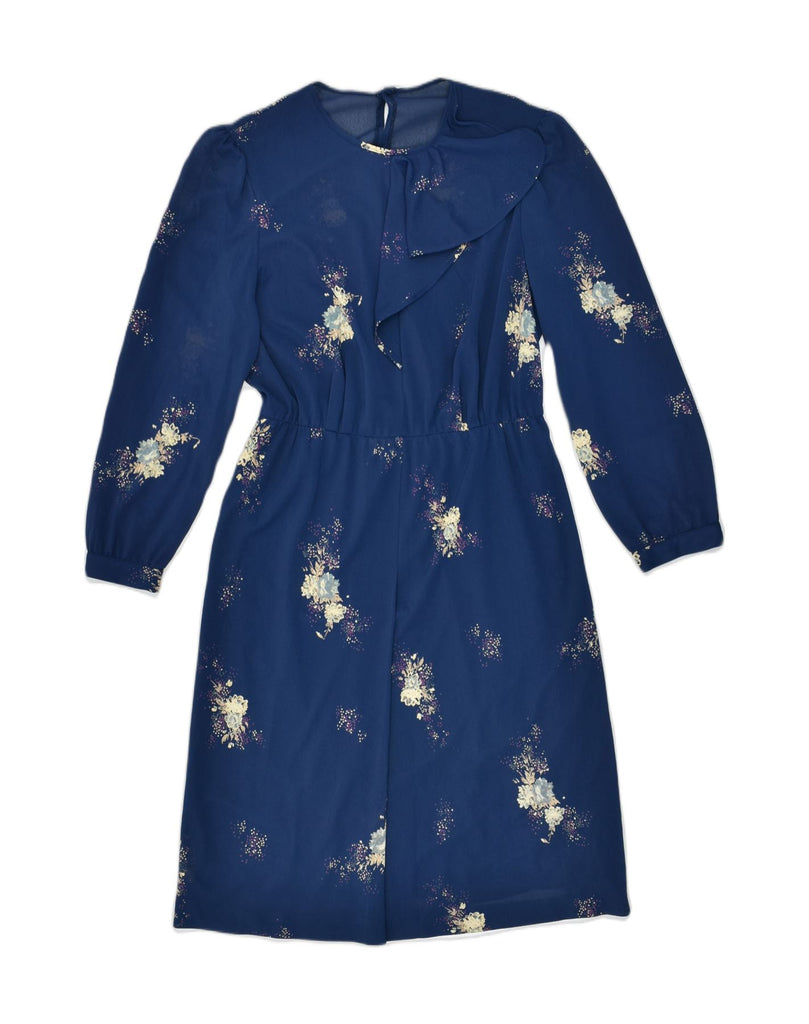 VINTAGE Womens Tea Dress UK 16 Large Navy Blue Floral Viscose | Vintage | Thrift | Second-Hand | Used Clothing | Messina Hembry 