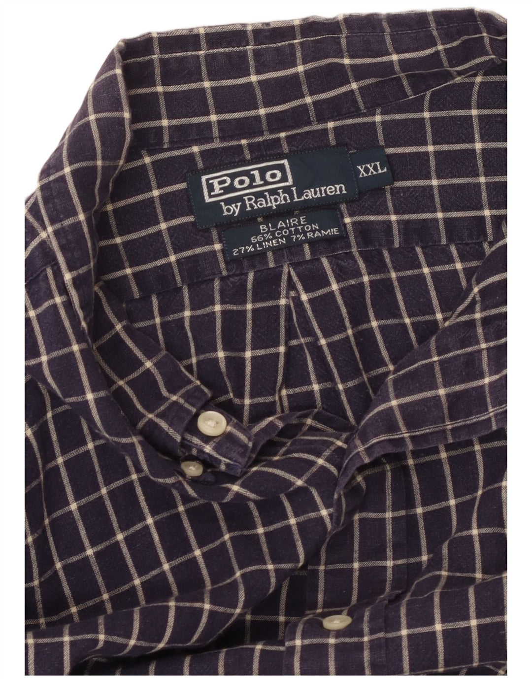 POLO RALPH LAUREN Mens Blaire Shirt 2XL Navy Blue Check Cotton