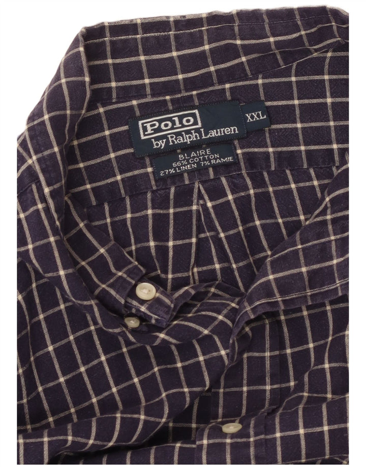 POLO RALPH LAUREN Mens Blaire Shirt 2XL Navy Blue Check Cotton