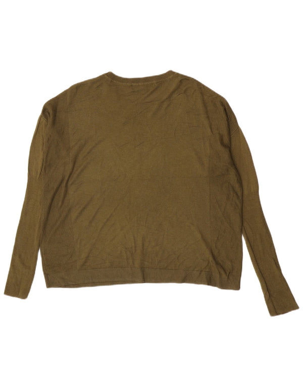 Marks & Spencer Womens Boat Neck Jumper Sweater UK 14 Large Khaki Acrylic