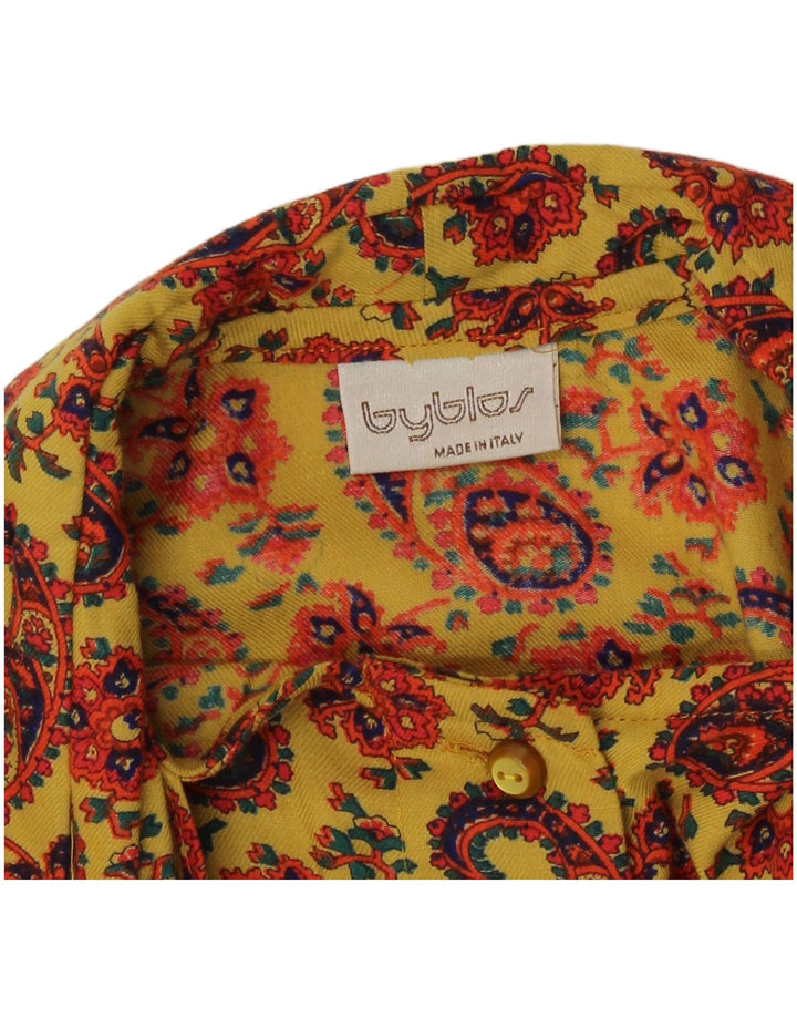 Byblos Womens Front Tie Shirt Blouse IT 44 Medium Yellow Paisley