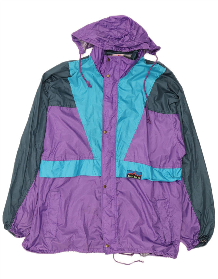Capt. Cook Mens Hooded Rain Jacket UK 44 2XL Purple Colourblock Retro