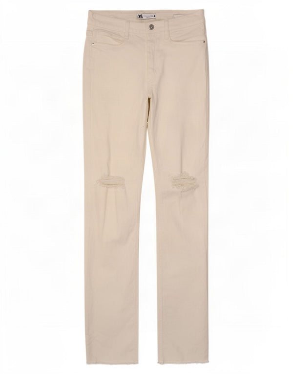 Zara Womens Distressed Straight Jeans EU 34 2XS W24 L33 White Cotton