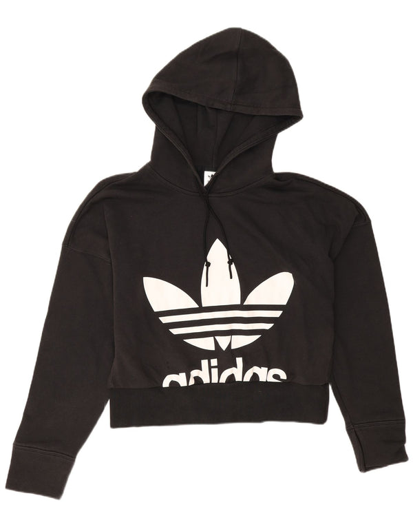 Adidas Womens Oversized Crop Graphic Hoodie Jumper UK 8 Small  Black Cotton
