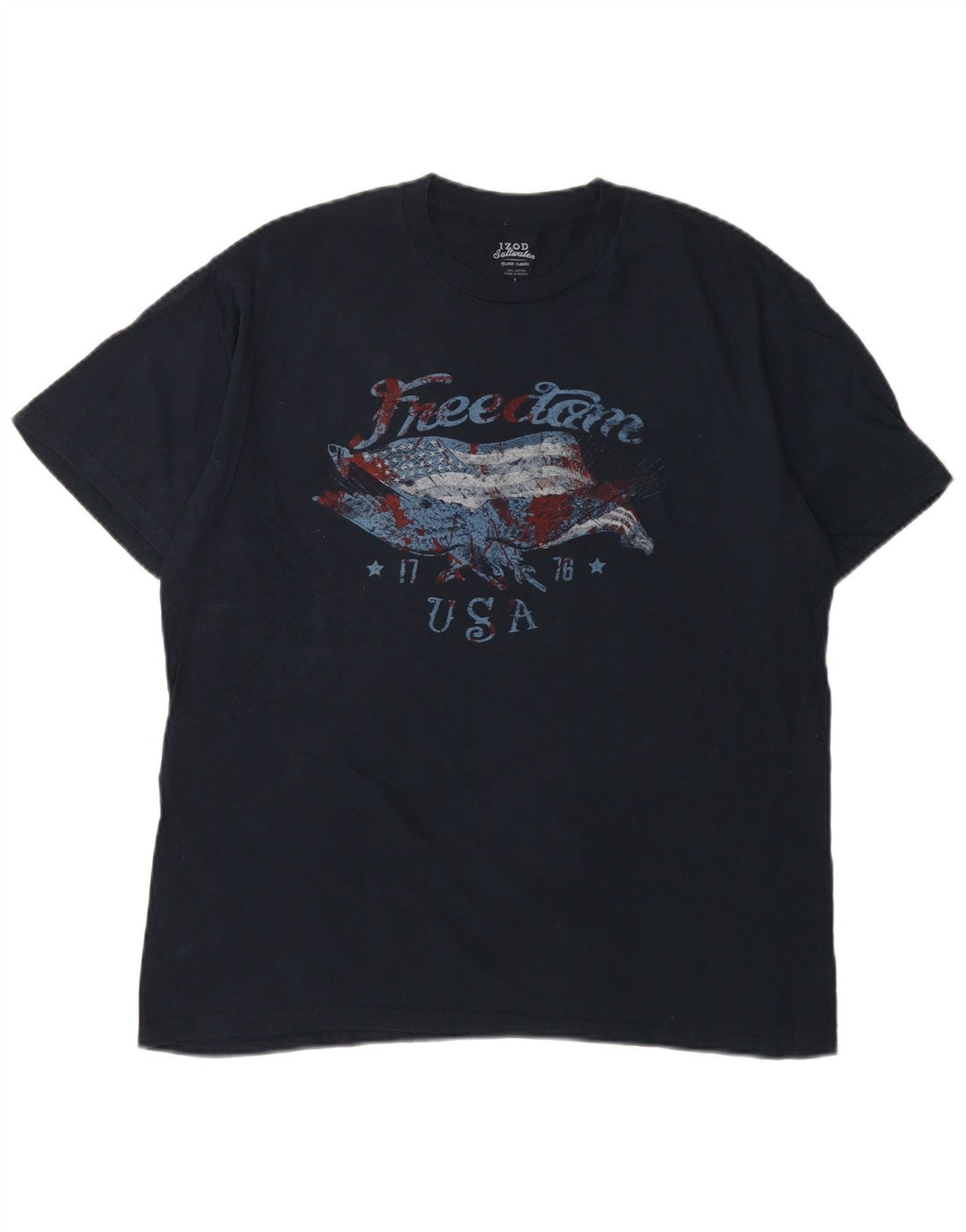 Izod Mens Salt Water Graphic T-Shirt Top Large Navy Blue Cotton