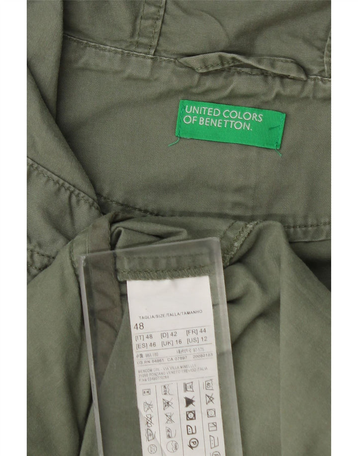 Benetton Womens Hooded Parka Jacket UK 16 Large Khaki Cotton