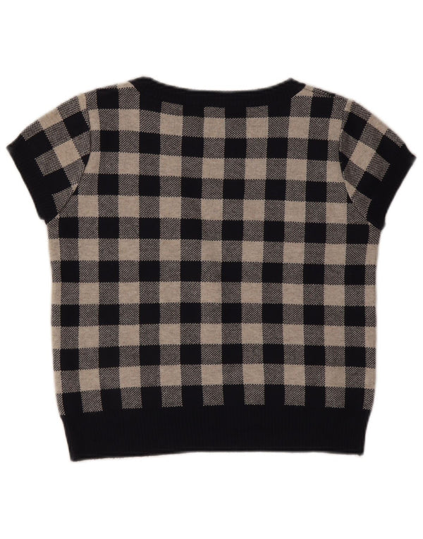 Topshop Womens Crop Boat Neck Jumper Sweater UK 10 Small Navy Blue Gingham