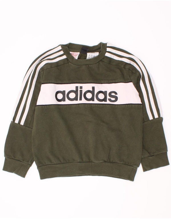 Adidas Boys Graphic Sweatshirt Jumper 5-6 Years Khaki Colourblock Cotton