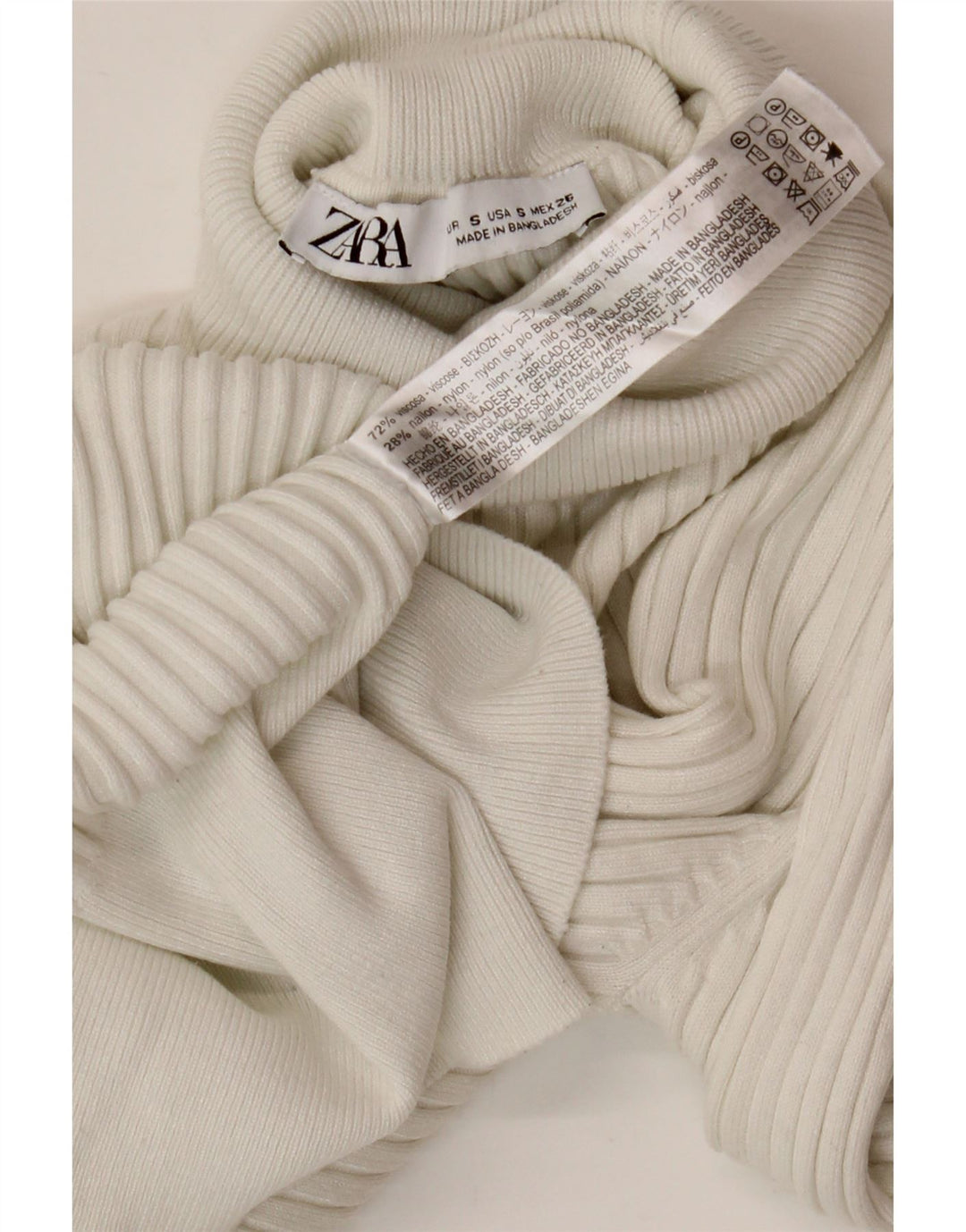 Zara Womens Crop Roll Neck Jumper Sweater UK 8 Small White Viscose