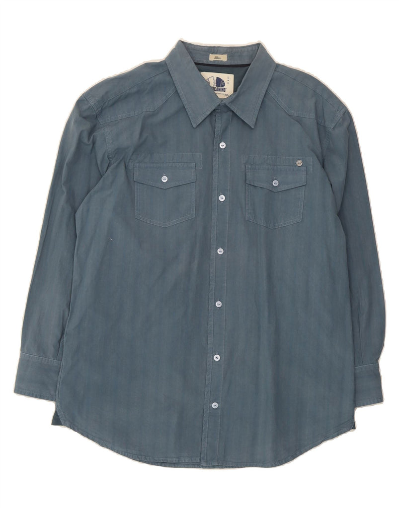 AMERICANINO Mens Slim Shirt XL Blue Striped Vintage Americanino and Second-Hand Americanino from Messina Hembry 
