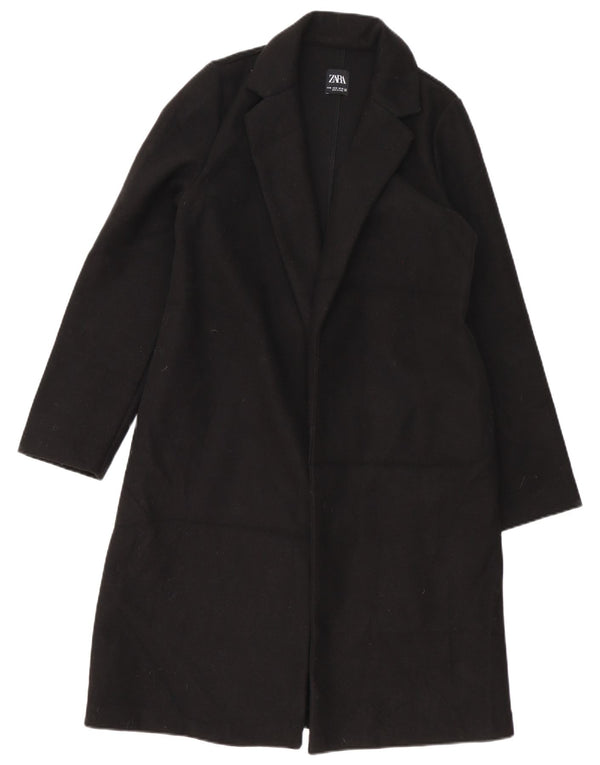 Zara Womens Open Overcoat UK 14 Medium Black Polyester
