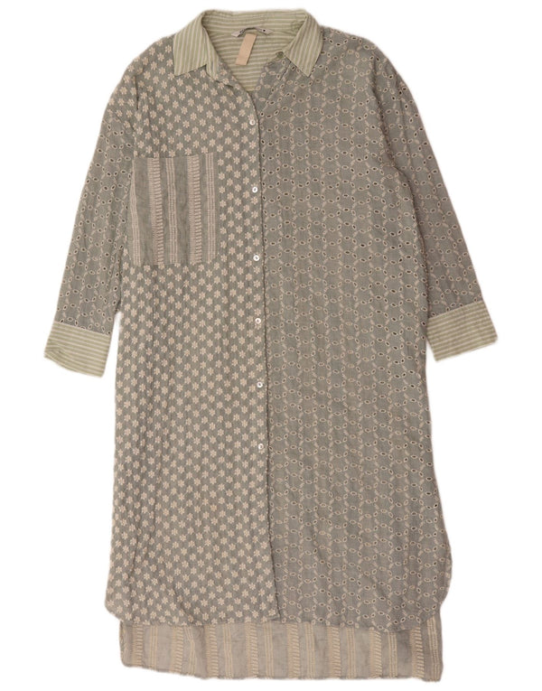 Zara Womens Oversized Shirt Dress UK 14 Medium Green Floral Cotton