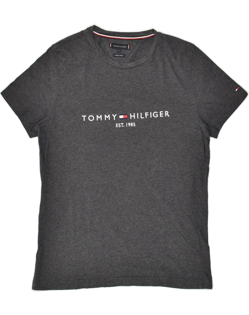 TOMMY HILFIGER Womens Graphic T-Shirt Top UK 14 Large Grey Cotton Vintage Tommy Hilfiger and Second-Hand Tommy Hilfiger from Messina Hembry 