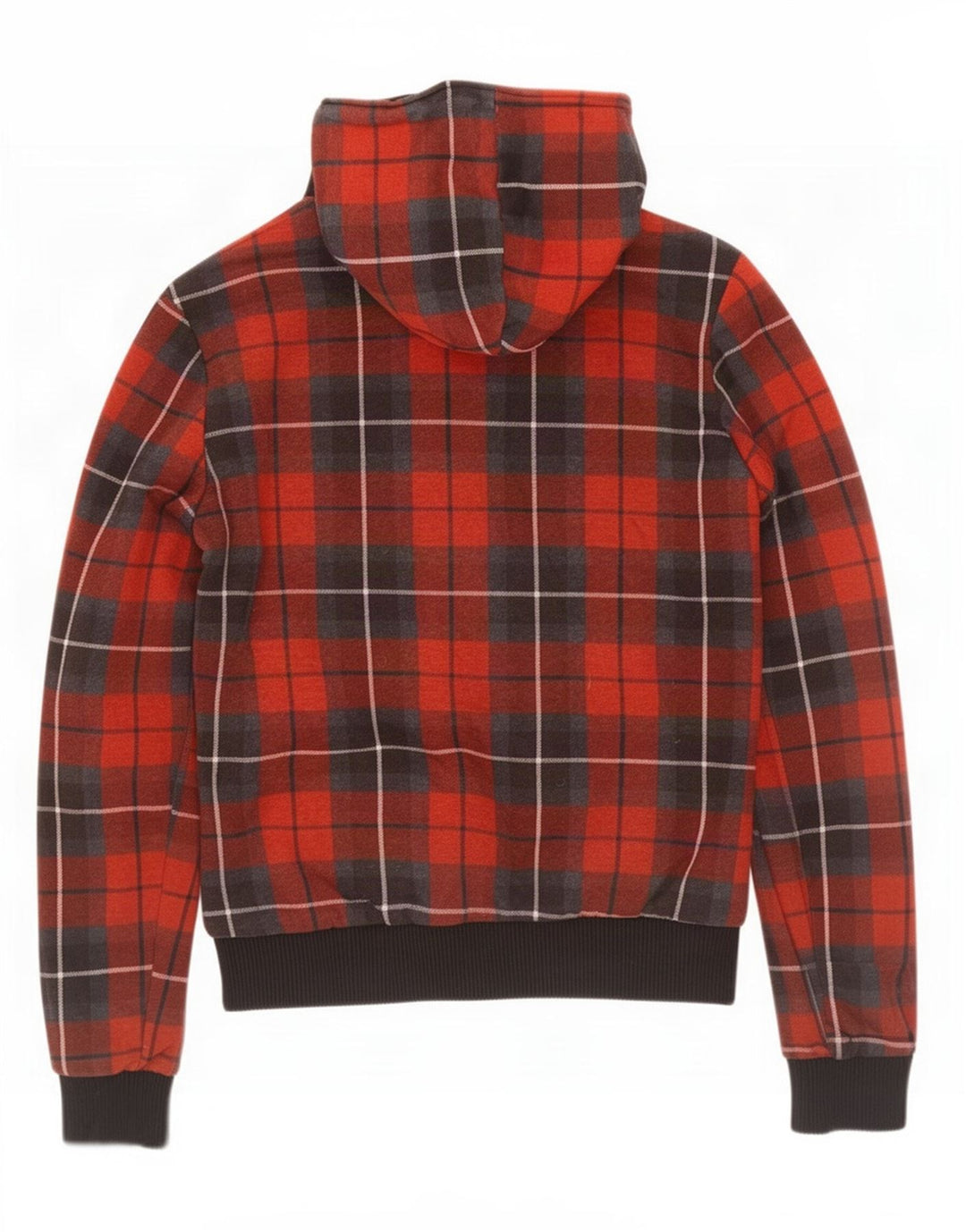Zara Mens Hooded Bomber Jacket UK 38 Medium Red Check Cotton