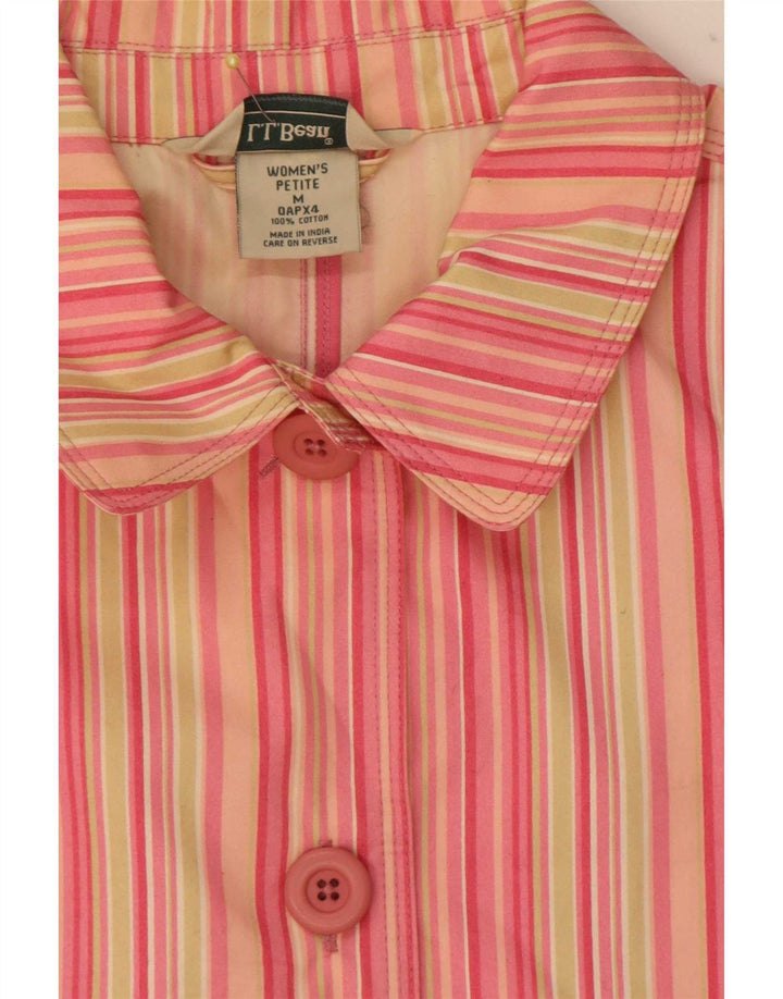 L.L.Bean Womens Petite 5 Button Blazer Jacket UK 14 Medium Pink Striped