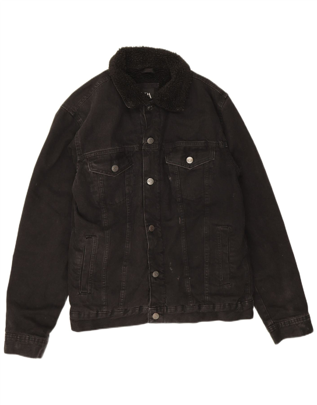 Zara Mens Sherpa Denim Jacket UK 38 Medium Black Polyester