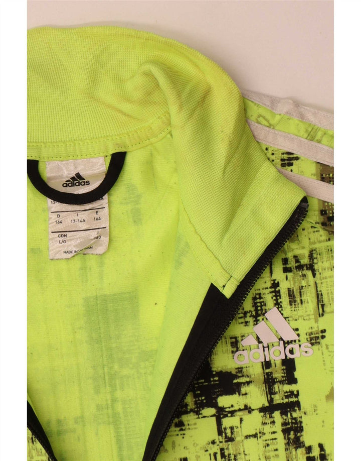Adidas Boys Tracksuit Top Jacket 13-14 Years Green Colourblock Polyester