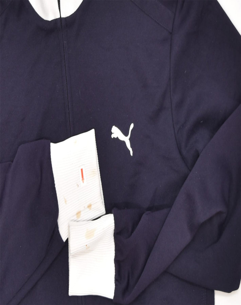 PUMA Mens Graphic Tracksuit Top Jacket UK 34 XS Navy Blue Polyester | Vintage | Thrift | Second-Hand | Used Clothing | Messina Hembry 