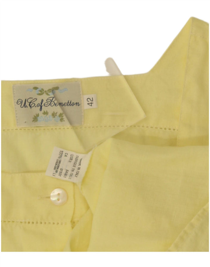 Benetton Womens Short Sleeve Shirt Blouse IT 42 Medium Yellow Linen