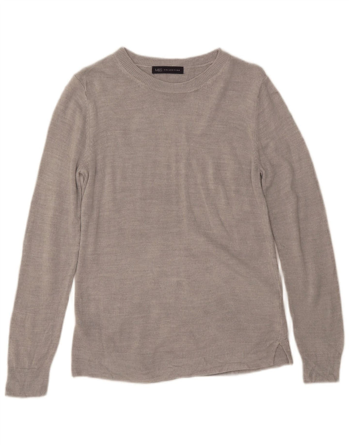 Marks & Spencer Womens Boat Neck Jumper Sweater UK 12 Medium Grey Acrylic