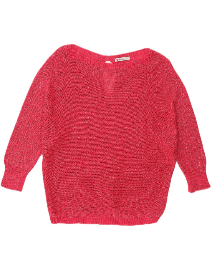 BELLISSIMA Womens Batwing Boat Neck Jumper Sweater UK 12 Medium Pink
