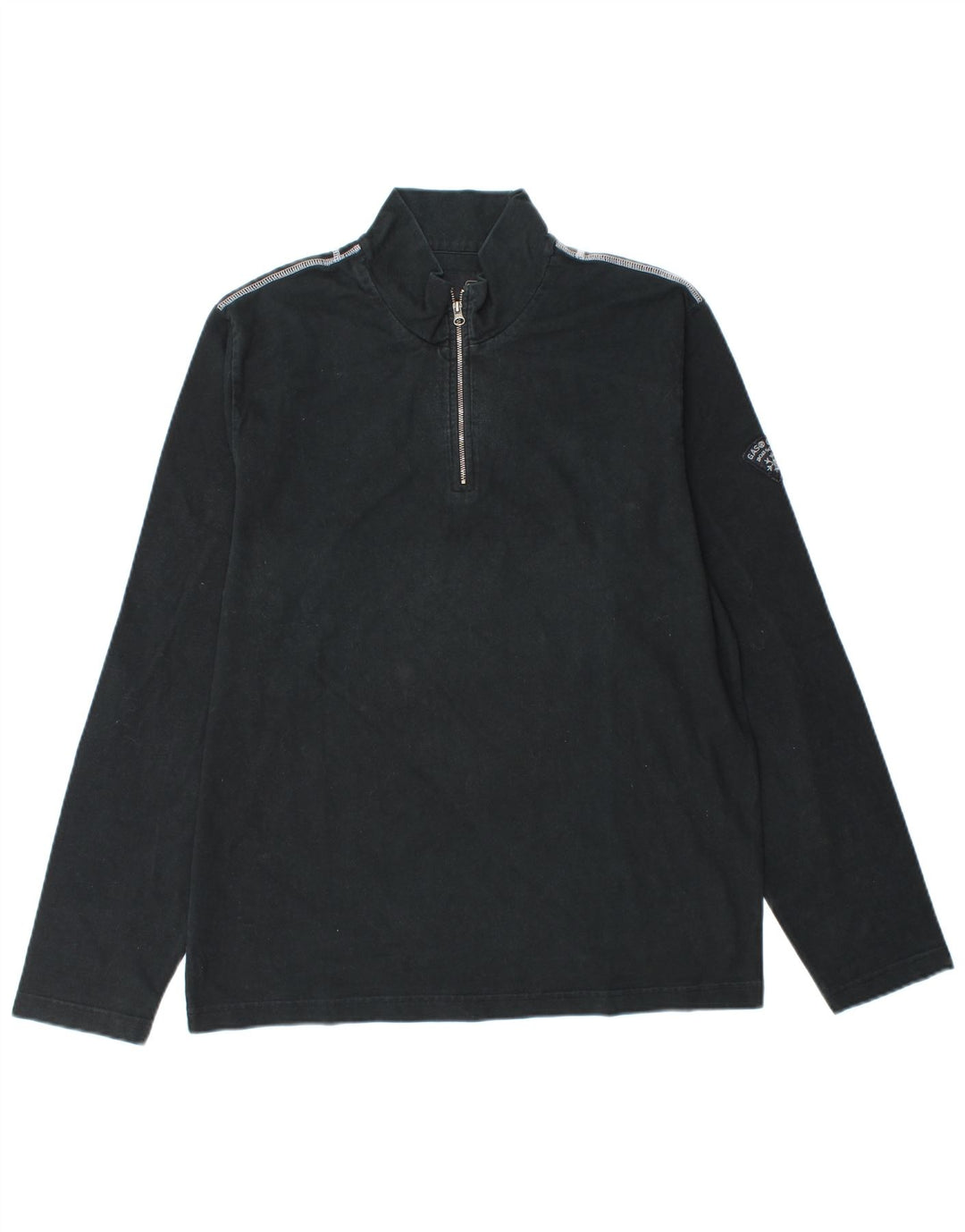 Gas Mens Zip Neck Top Long Sleeve XL Black Cotton