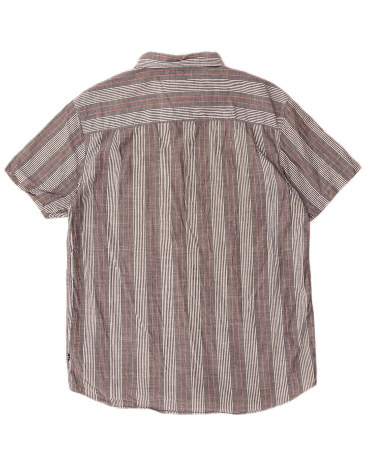 Nautica Mens Short Sleeve Shirt Medium Grey Striped Cotton