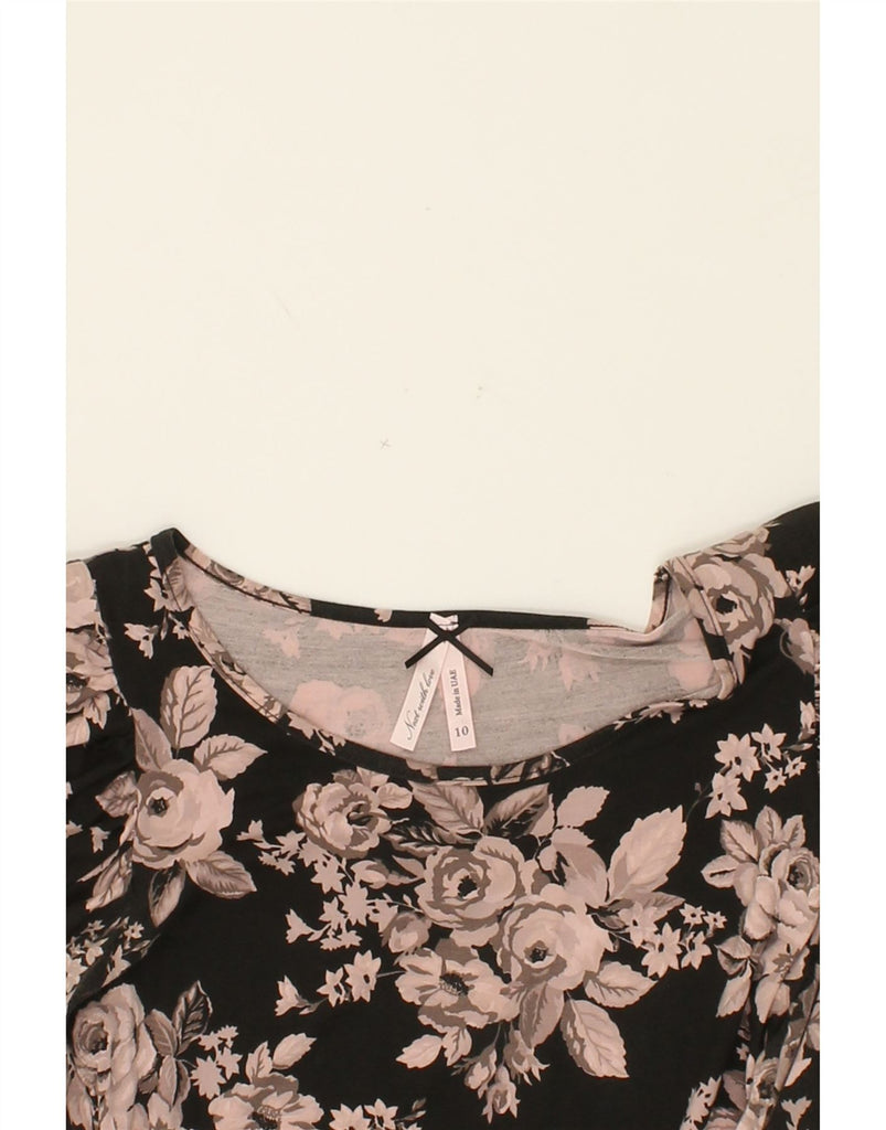 NEXT Womens 3/4 Sleeve Sheath Dress UK 10 Small Black Floral Viscose Vintage Next and Second-Hand Next from Messina Hembry 