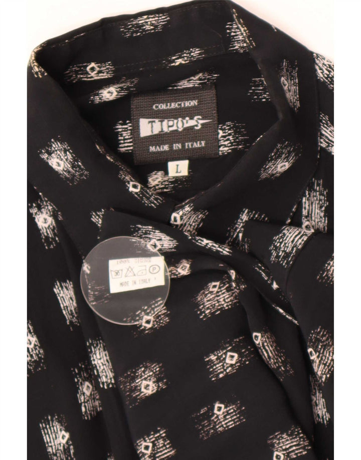 Tipo' S Mens Abstract Pattern Short Sleeve Shirt Large Black Viscose
