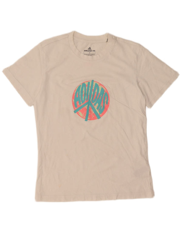 Adidas Womens Graphic T-Shirt Top UK 10 Small White Cotton