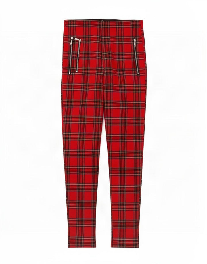 Zara Womens Leggings UK 8 Small Red Check Viscose