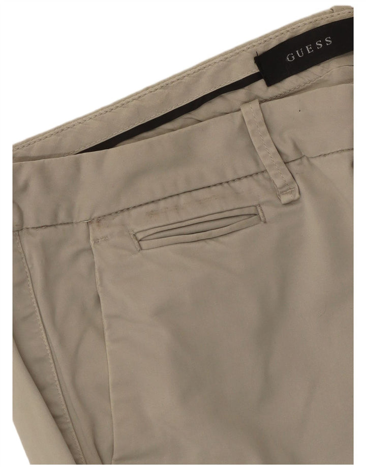 GUESS Mens Slim Chino Trousers W36 L33 Beige Cotton