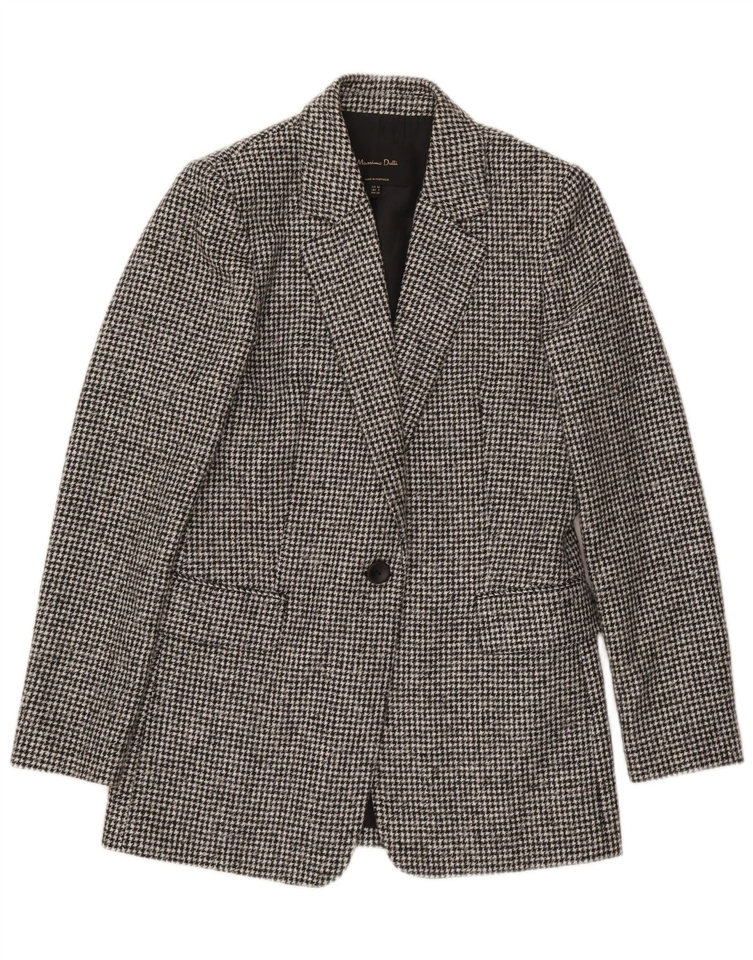 Massimo Dutti Womens 1 Button Blazer Jacket EU 34 2XS Grey Houndstooth Wool