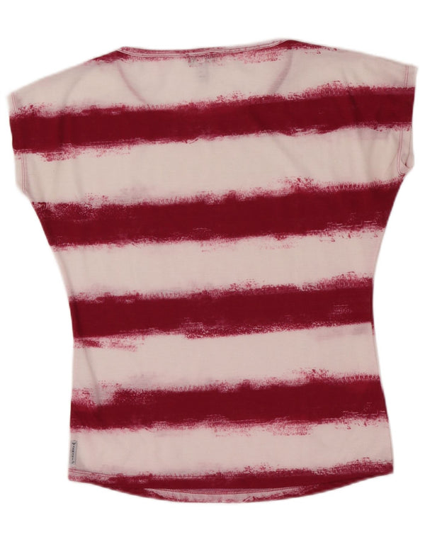 Armani Jeans Womens T-Shirt Top EU 40 Medium Burgundy Striped Polyester