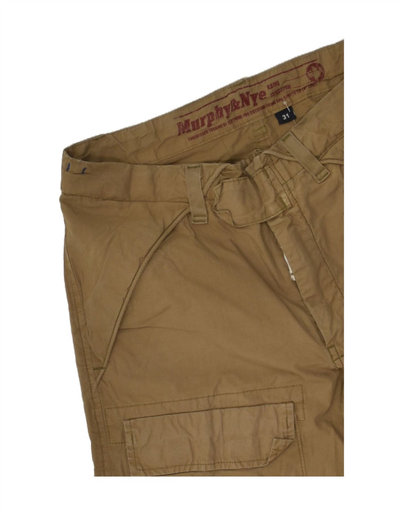 MURPHY & NYE Mens Graphic Cargo Shorts W31 Medium Brown Cotton | Vintage Murphy & Nye | Thrift | Second-Hand Murphy & Nye | Used Clothing | Messina Hembry 