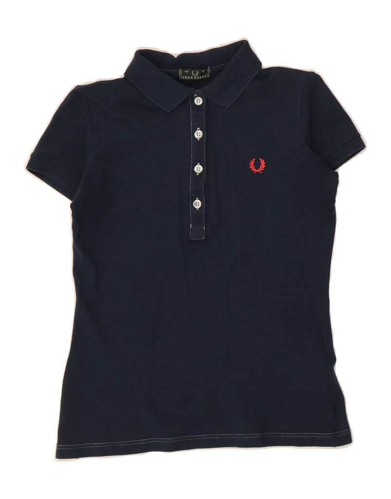 FRED PERRY Girls Polo Shirt 13-14 Years Small Navy Blue Cotton Vintage Fred Perry and Second-Hand Fred Perry from Messina Hembry 
