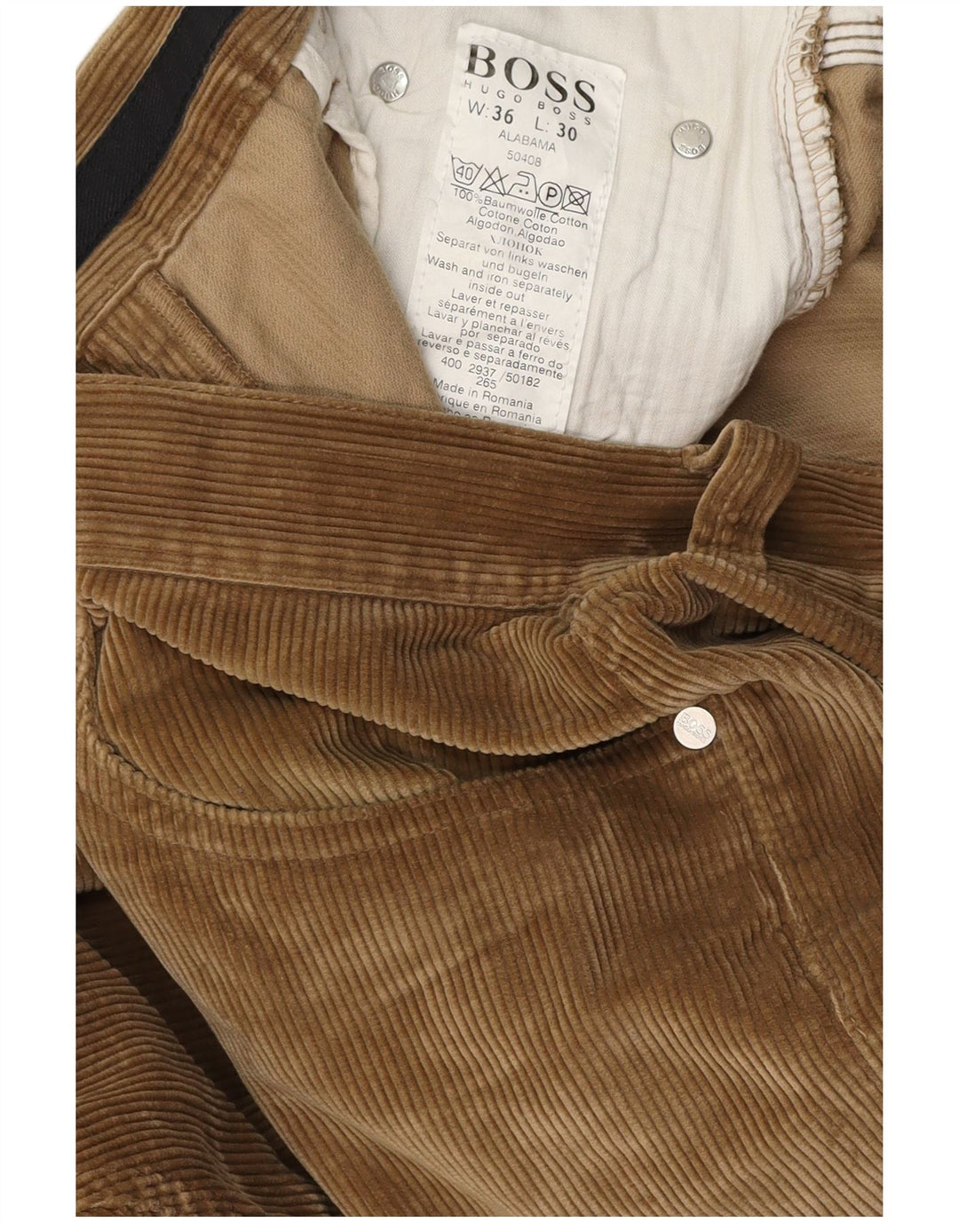 HUGO BOSS Mens Alabama Straight Corduroy Trousers W36 L30  Brown Cotton
