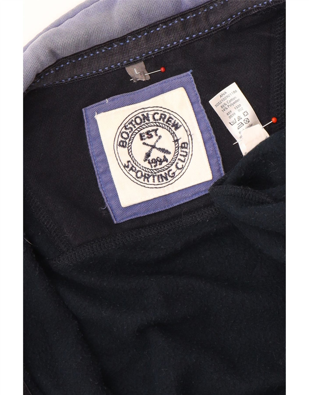 Boston Crew Mens Tracksuit Top Jacket Large Navy Blue Cotton