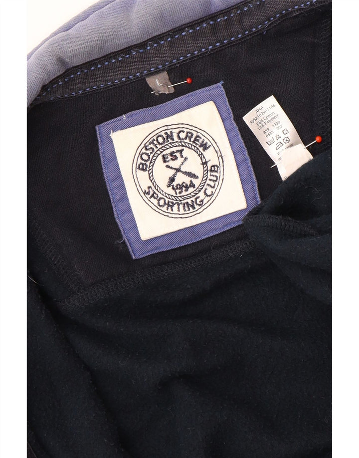 Boston Crew Mens Tracksuit Top Jacket Large Navy Blue Cotton