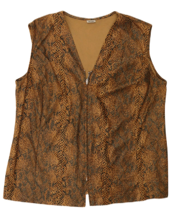 VINTAGE Womens Gilet UK 18 XL Brown Animal Print Polyester